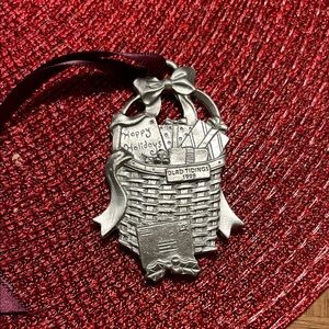 Silver Holiday 2002 Longaberger Basket Ornament with Red Ribbon